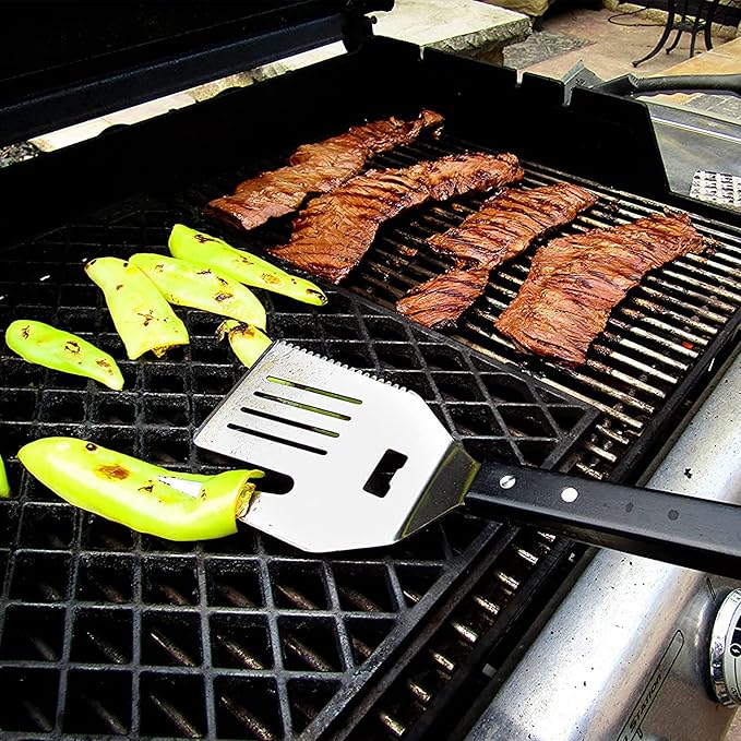 Boss 5 in 1 Grill Spatula with Knife, Fork, Bottle Opener and Turner BBQ Tools. All in One Grill Accessories Set for Outdoor Grills. 18 inch Grilling Accessories BBQ Set (Black)
