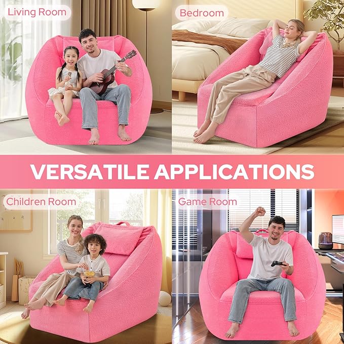 HABUTWAY Inflatable Bean Bag Chairs for Adult Blow up Chair Portable Inflatable Bean Bag Couch w/Electric Air Pump,Handle & Side Pocket for Movie Night Reading Gaming Living Room - Dark Pink