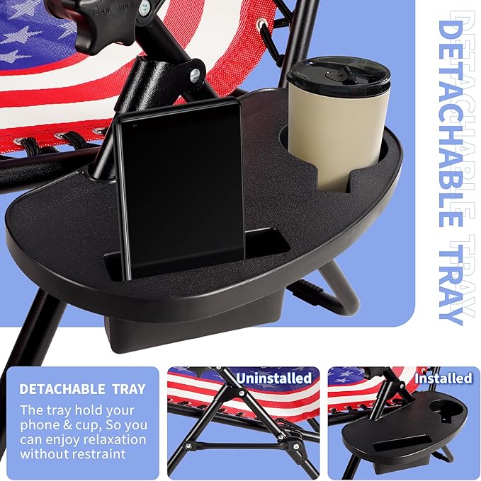 Northroad Set of 2 Zero Gravity Lounge Chairs Adjustable Steel Mesh Relaxing Recliners Outdoor Folding Patio Lawn Chair w/Pillows & Cup Holder Trays - American Flag