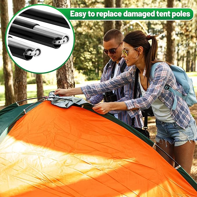 Aluminum Tent Poles Replacement - Pre-Assembled Tent Poles Stakes, Fits Both Female and Male Ends - Lightweight Tent Pole Repair Kit for Hiking Camping Backpacking Tent, 20FT