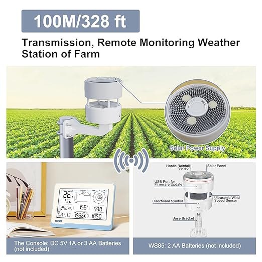 Ecowitt Weather Station Kit WS3802, Includes 7.5'' Large LCD Display IoT Console WS3800, WS85 Outdoor Sensor Array and WN32 Single-Channel Outdoor Thermometer & Hygrometer Sensor, 915 MHz