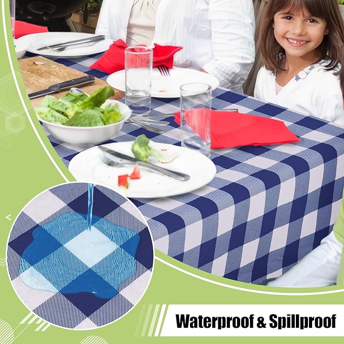 Smiry Rectangle Table Cloth, Waterproof Vinyl Tablecloth with Flannel Backing, Wipeable Buffalo Plaid Table Cover for Dining, Indoor and Outdoor (Navy & White, 54"x78")