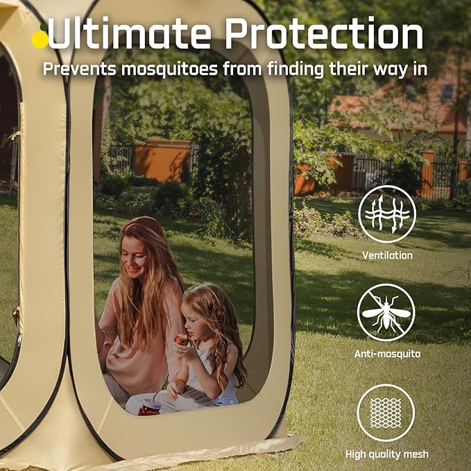 6x6 FT Pop Up Screen House Tent - Instant Screened Gazebo Canopy with Mosquito Net, Portable Backyard Tent for 4-6 People, Easy Setup Patio Shelter for Camping, BBQ, Sports & Outdoor