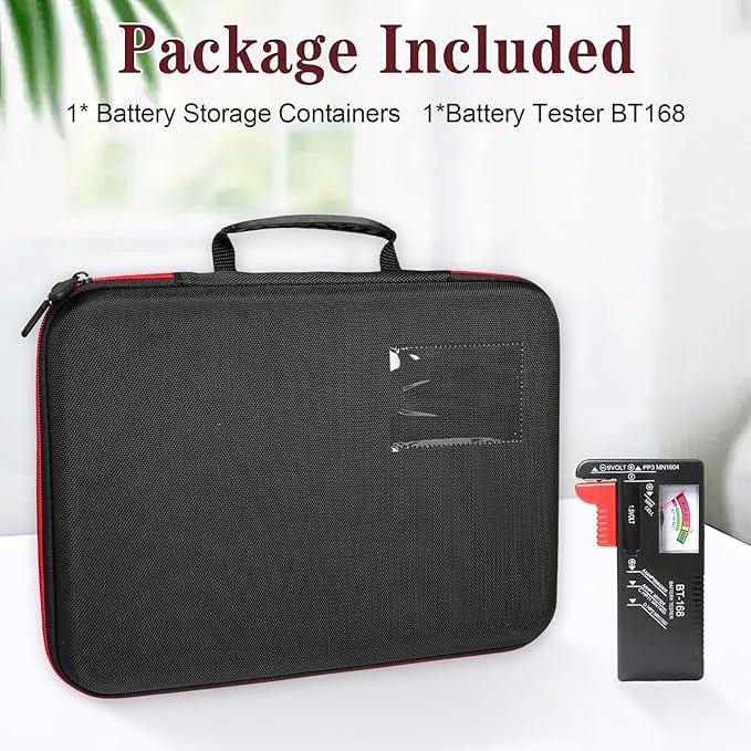 Battery Storage Organizer with Tester BT-168, Waterproof Battery Case for aaa,aa,c,d, 9v, Holds Up to 198 Batteries Container (Batteries Not Included)