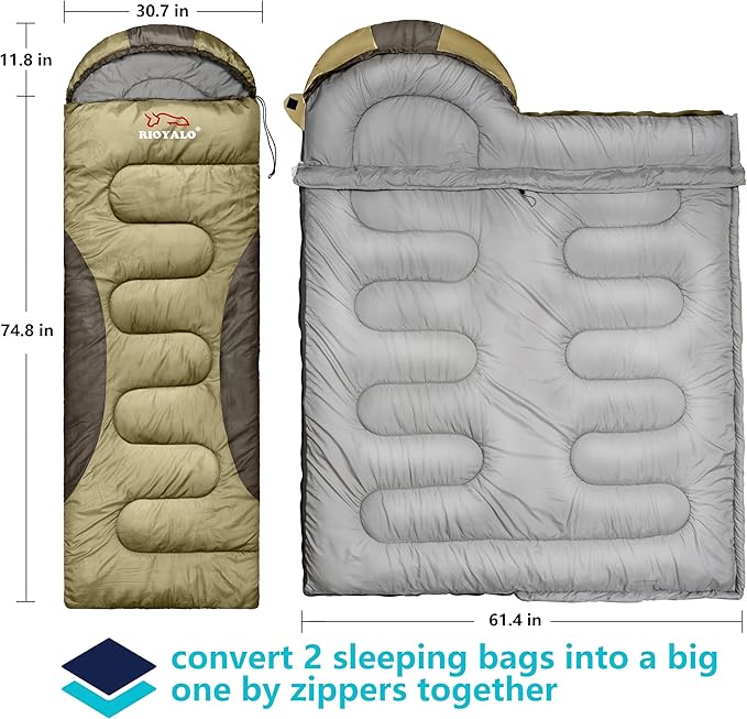 0 Degree Winter Sleeping Bags for Adults Camping (450GSM) - Temp Range (5F–32F) Portable Waterproof Compression Sack- Camping Sleeping Bags for Big and Tall in Env Hoodie: Backpacking Hiking 4 Season