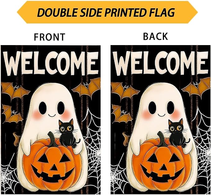 Halloween Garden Flag 12X18 Inch Double Side,Pumpkin Ghost Yard Flag, Welcome Jack O Lantern Small Garden Flag,Yard Outdoor Flag for Holiday Outside Patio Lawn Decoration