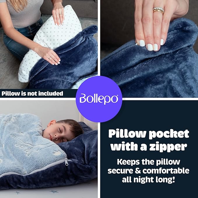 Kids Sleeping Bag for Boys & Girls - Glow in The Dark for Ages 3+, Large With Pillow Pocket, Extra Soft Toddler Blanket (66" x 33")