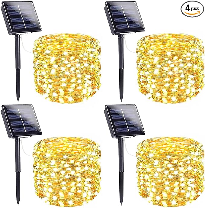 4-Pack Solar String Lights for Outside, Total 400LED Solar Lights Waterproof, Outdoor Twinkle Light Copper Wire 8 Modes Fairy Light for Xmas Tree Garden Party Wedding Decor (Warm White)