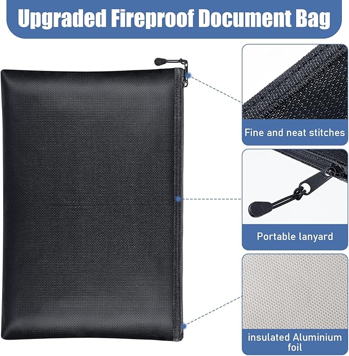 Epakh 6 Pack Fireproof Document Bags 13.4 x 9.4 Inch Waterproof and Fireproof Money Bag Document Holder with Zipper Fireproof Safe Storage Bag for A4 Documents, Money, Passport and Tablet