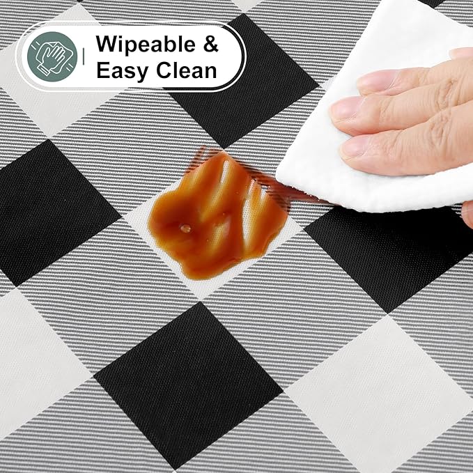 misaya Buffalo Rectangle Picnic Tablecloth, 6 Foot Elastic Fitted Vinyl Table Cloth with Flannel Backing, Waterproof Plaid Table Covers for Dining, Camping, Outdoor (Black and White, 30" x 72")