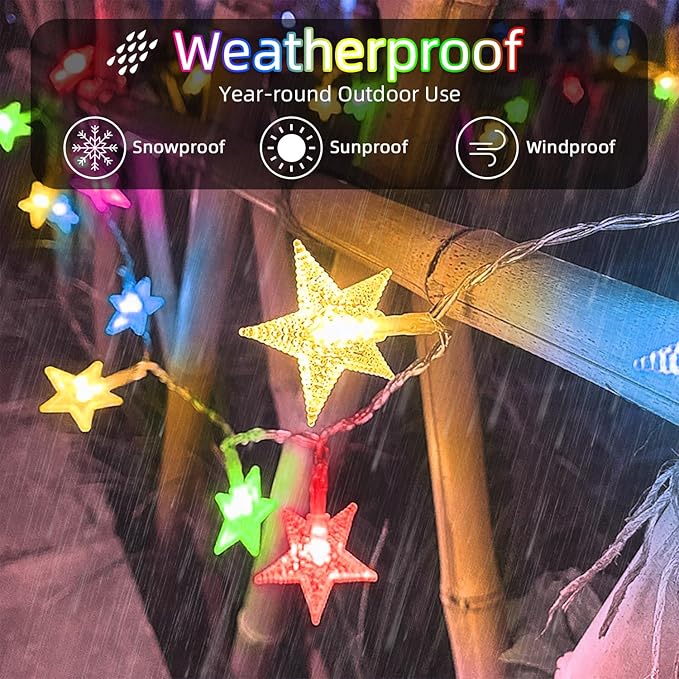 Star String Lights 360 LED 132FT,8 Modes Plug in Star Fairy Lights with Timer & Memory, Indoor Outdoor Star Christmas Lights for Birthday Party Bedroom Wedding Home Classroom Decor Multicolor