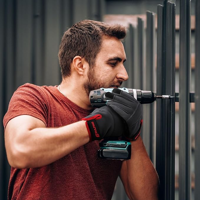 DULFINE Flex Grip Mechanic Work Gloves for Men,Black and Red Utility Safety Working Gloves Touch Screen,Excellent Grip,Ideal for Working on Cars and Outdoor Jobs(X-Large)