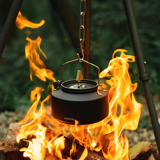 Alocs Camping Kettle - 1L Mini Camp Kettle - Portable Camping Tea Kettle - Lightweight Aluminum Camping Coffee Pot with Carry Bag for Outdoor Hiking Picnic Traveling and Backpacking