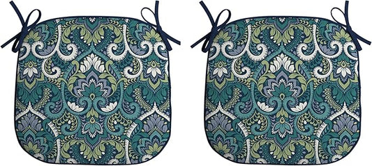 Arden Indoor/Outdoor Foam Seat Pad, 2 Pack, 17 x 16, Patio Cushion, Water Repellent, Fade Resistant, Foam Cushion Sapphire Aurora Blue Damask