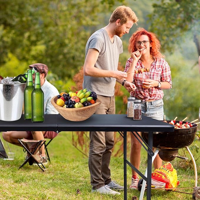 Gocamptoo Folding Table,4ft Indoor Outdoor Heavy Duty Portable Folding Square Plastic Dining Table w/Handle (Balck)