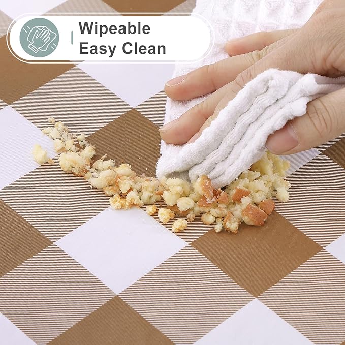 misaya Rectangle Waterproof Vinyl Table Cloth, Buffalo Flannel Backed Tablecloth, Wipeable Plastic Table Cover for Dinner, Kitchen, Outdoor (60" x 120", Brown and White)