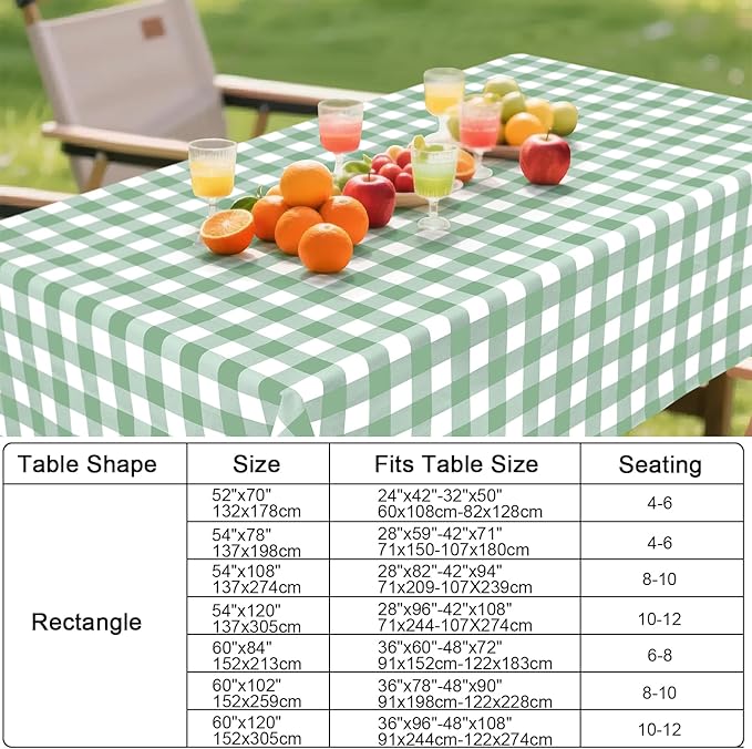 Smiry Rectangle Table Cloth, Waterproof Vinyl Tablecloth with Flannel Backing, Wipeable Buffalo Plaid Table Cover for Indoor and Outdoor (Sage Green & White, 52"x70")