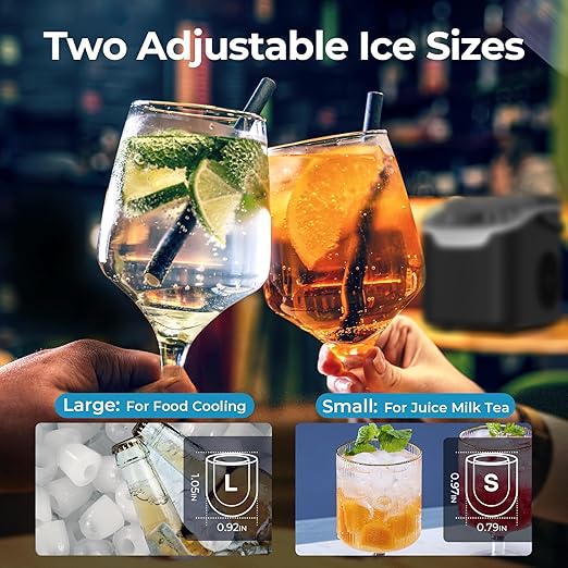 Antarctic Star Countertop Ice Maker Machine, 8 Ice Cubes in 6 mins, 26lb/Day Ice with 2 Sizes- Portable Mini, Energy Saving & Basket/Scoop for Home/Party/Travel/Camping/Bar, Dark Black