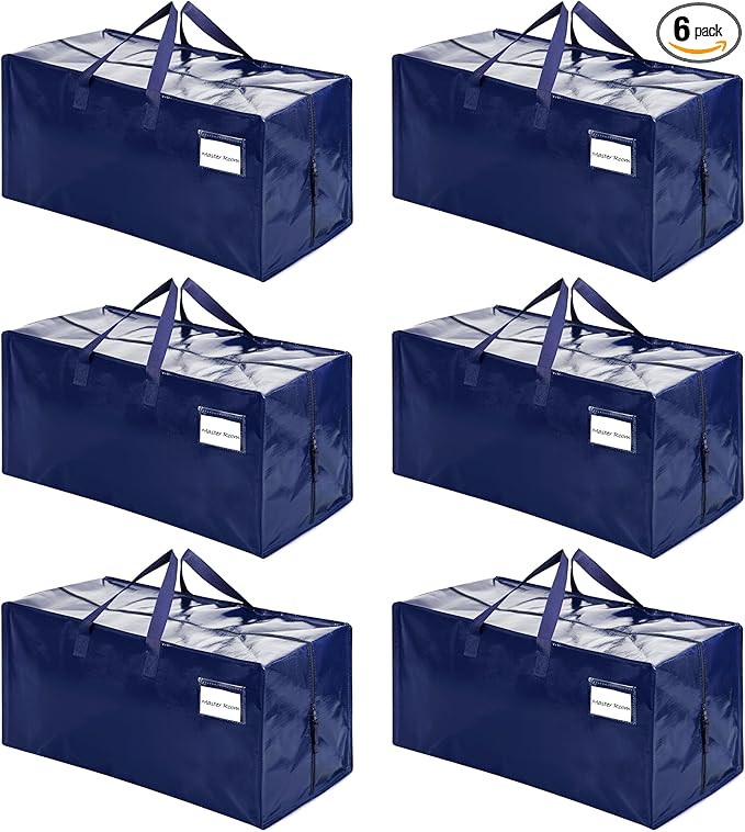 VENO 6 Pack Moving Bags w/Backpack Straps, Heavy Duty, Moving Boxes Alternative, Packing Supplies, Large Storage Totes for Dorm Room Essentials with Zipper for Clothes (Blue, 6 Pack)