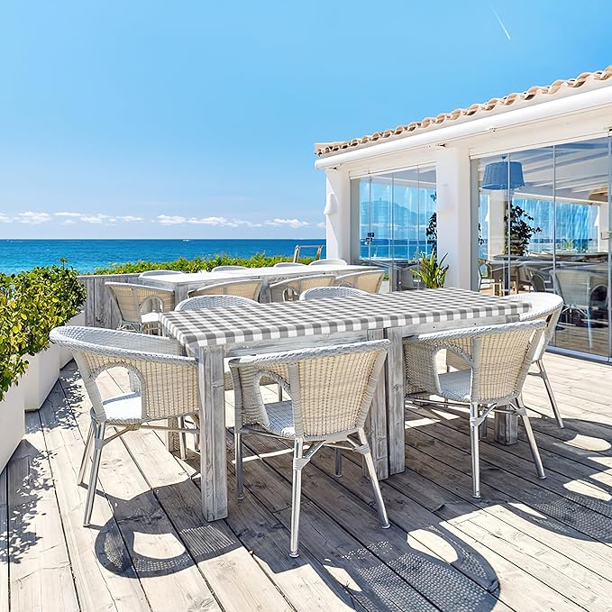 misaya Buffalo Rectangle Picnic Tablecloth, 8 Foot Elastic Fitted Vinyl Table Cloth with Flannel Backing, Waterproof Plaid Table Covers for Dining, Camping, Outdoor (Grey and White, 30" x 96")