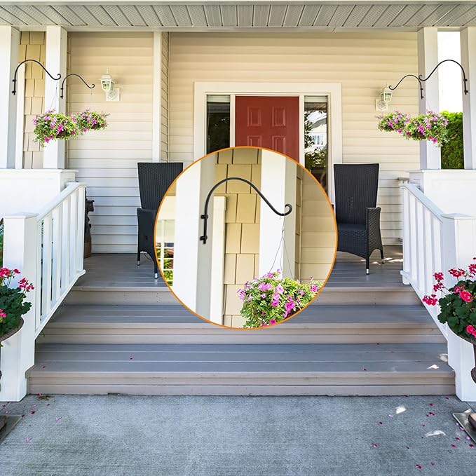 4 Pack Heavy Duty Hanging Plant Bracket,16 Inch Outdoor Plant Hangers,Black Wall Hanging Brackets for Flower Basket, Bird Feeders, Lanterns, and Wind Chimes