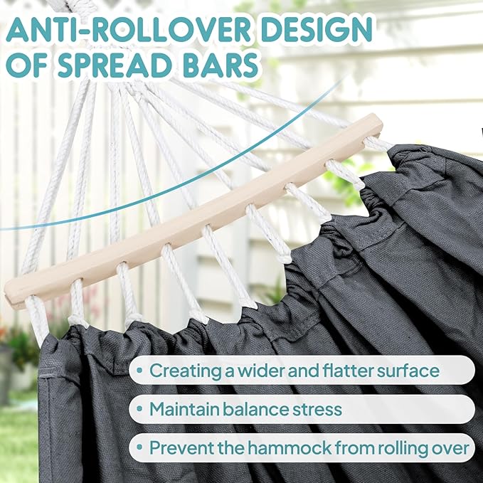 Anyoo Garden Cotton Hammock Comfortable Fabric Hammock with Spreader Bar Sturdy Hammocks Up to 450lbs Portable Lightweight Hammocks with Travel Bag for Camping Outdoor/Indoor Patio Backyard