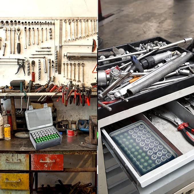 FULLCASE Battery Storage Organizer Holder Holds 54 AA AAA Batteries, Box Cases Garage Container, Home Drawer Organization Dispenser (Case Only) Grey