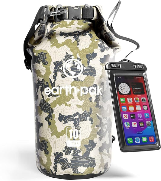 Earth Pak Waterproof Dry Bag - Roll Top Waterproof Backpack Sack Keeps Gear Dry for Kayak with Waterproof Phone Case