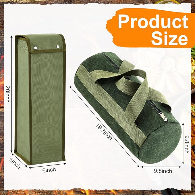 Amylove 2 Pcs Grill Utensil Storage Bag Waterproof Barbecue Grill Tool Accessory Storage with Zipper Foldable Extra Thick Oxford Cloth BBQ Tool Carry Bag for Camping Hiking Barbecue Outdoor(Green)