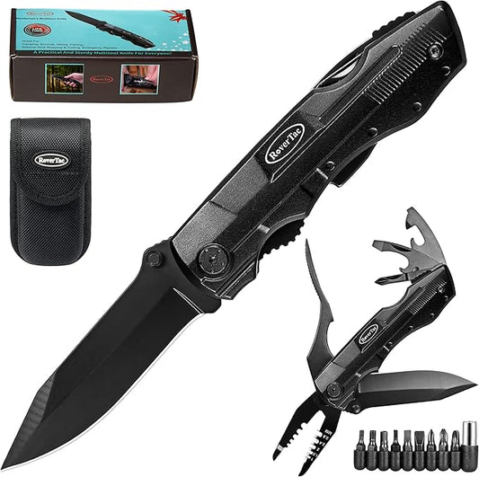 RoverTac Multitool Knife – 15-in-1 Pocket Knife with Wire Strippers, Wire Cutter, 9 Screwdrivers, Bottle Opener – Perfect Gifts for Men, Dad – Camping Gear for Christmas, Father’s Day, Birthdays