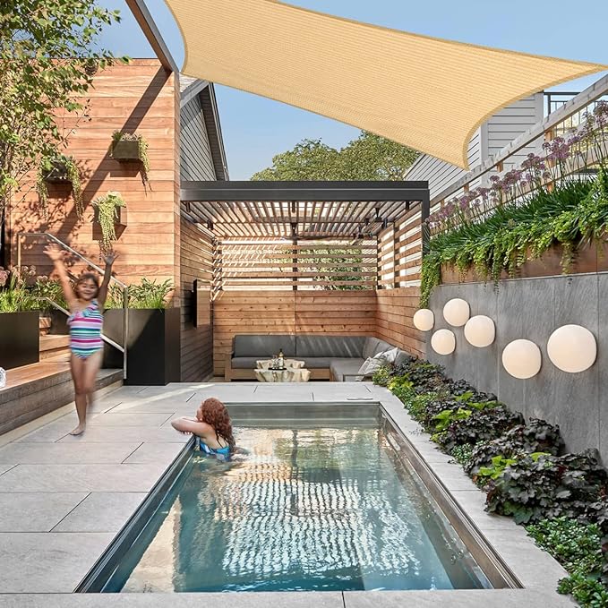 5' x 10' Beige Outdoor Sun Shade Sail Canopy ??UV Resistant Permeable Awning Fabric for Patio, Garden, Backyard, Pergola, Carport, Lawn Shelter Cover