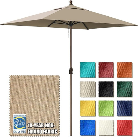 EliteShade USA 10-Year-Non-Fading 6.5x10Ft Rectangular Market Umbrella Patio Umbrella Outdoor Table Umbrella with Ventilation（Hrather Beige）