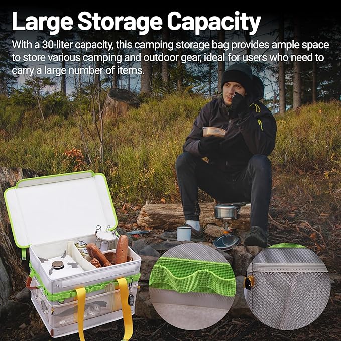 Himalaya 30L Camping Storage Bag with Lid, Carrot Orange Camping Organizer Containers, Picnic Basket Chuck Box Tactical Bag for Hiking Cookware Travel Car