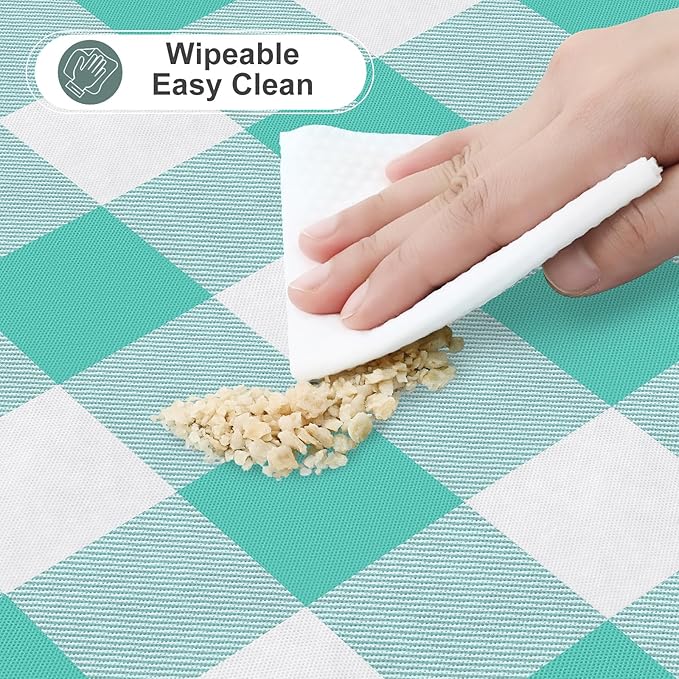 misaya Rectangle Waterproof Vinyl Table Cloth, Buffalo Flannel Backed Tablecloth, Wipeable Plastic Table Cover for Dinner, Kitchen, Outdoor (60" x 102", Teal and White)