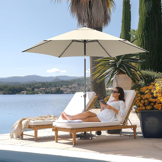 CROWN SHADES 9 Ft Patio Umbrella - Polyester Outdoor Umbrella with 30° Push Button Tilt, Patented Edge Connection Windproof Design for Patio, Pool, Garden & Table, UV Resistent