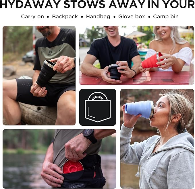 HYDAWAY 16oz Collapsible Pint - BPA-Free Silicone Cup with Stainless Steel Rim - Reusable, Packable, and Durable for Camping, Travel & Everyday Use
