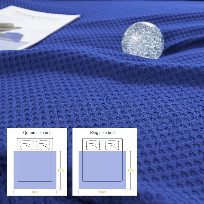 AmyHomie Cooling Blanket Queen Size, 100% Rayon Derived from Bamboo Waffle Blanket, Cool Summer Blanket for Hot Sleepers Soft Comfy Lightweight Blankets for All Seasons(Blue Violet, 90×90in)