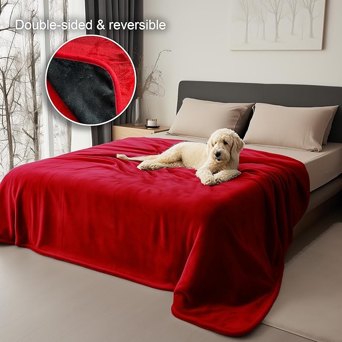 Queen Size Waterproof Blanket for Bed - Stain Proof, Water Proof and Spill-Proof Design, Double-Sided Reversible Flannel Splash Blanket (Passion Red & Midnight Black, 80x90)