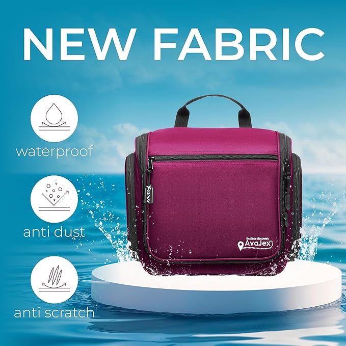 Large Hanging Toiletry Organizer - Travel Toiletry Bag for Men and Women - Waterproof Hygiene Bag with Metal XXL Swivel Hook, Sturdy Zippers and 19 Compartments for Toiletries, Makeup (Purple)