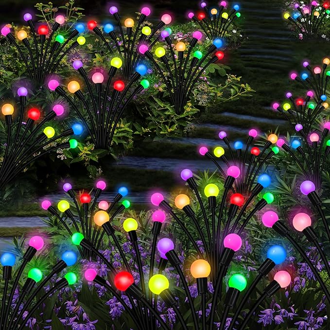 Kohlrabi Solar Garden Lights Outdoor, 6 Pack 60 LED Solar Firefly Lights Waterproof, Sway by Wind, Swaying Light for Yard Patio Backyard Garden Planter Flower Bed Pathway Outdoor Decoration