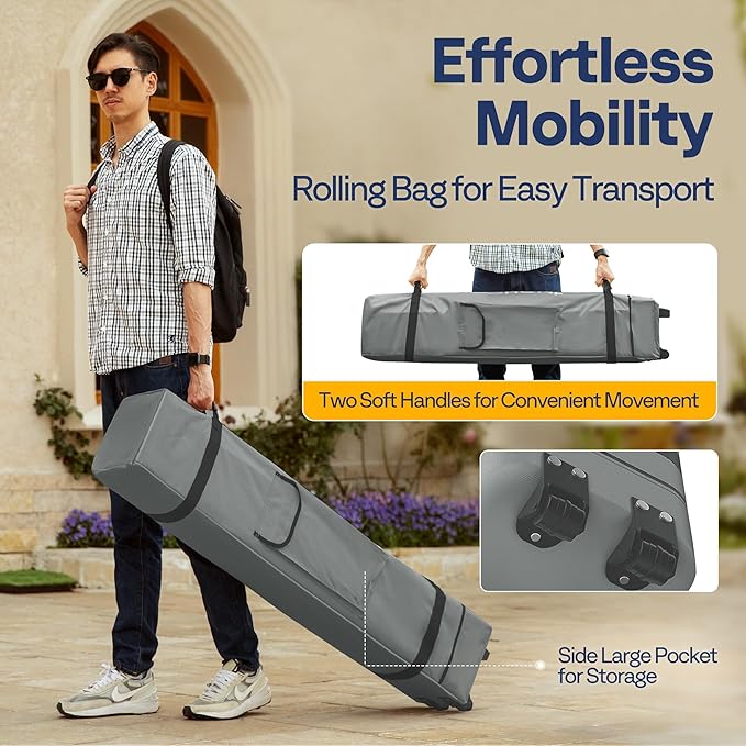 VIVOHOME 8x8ft Easy Pop-Up Canopy, Outdoor Screen Tent with Mosquito Netting, 2 Zipper Doors, and Roller Bag for Yard Camping Picnic Party Events, Grey