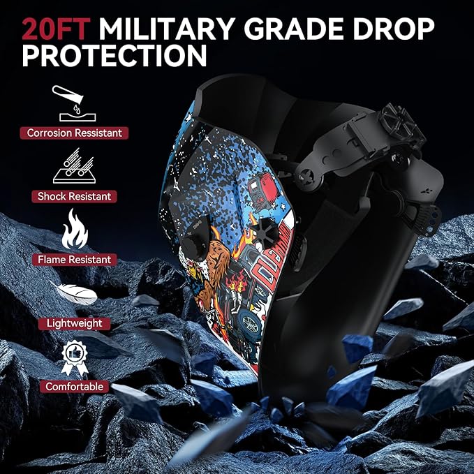 ARCCAPTAIN Large Viewing Screen Welding Helmet, 1/1/1/1 Top Optical Clarity Auto Darkening Welding Hood, 4 Arc Sensor 1/25000s Response Time True Color Weld Hood Helmet HSH-S800 Fly Eagle