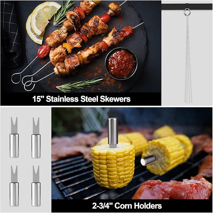 HAUSHOF Large Grilling Accessories, BBQ Grill Set, Heavy Duty Stainless Steel Barbecue Utensils with 16-1/2" Spatula, Brush, Fork, Tongs, Skewers, Thermometer, Bag, Ideal Gift, 15PCS