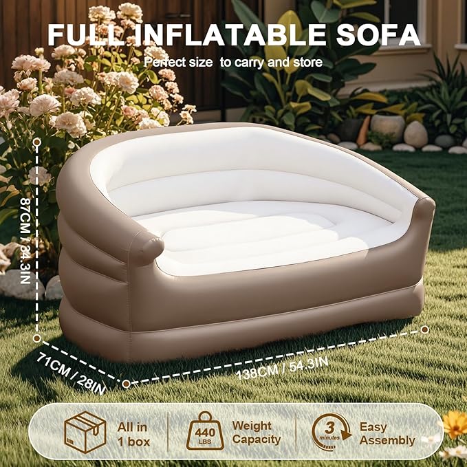 Twin Size Air Mattress Inflatable Sofa，Double Inflatable Chair for Adults-Flodable Blow Up Couch Lounger-Portable Air Sofa for Indoor Living/Tent Camping/Outdoor Activitie（Dark Brown）