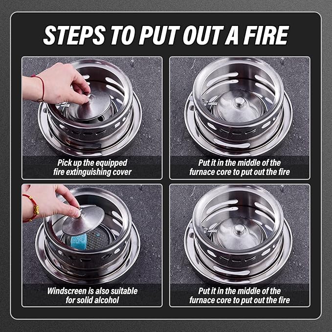 Camping Stove With Pot 18cm Stainless Steel Alcohol Stove Portable Camp Oven Cookware Set for Indoor Outdoor Camping Hiking Backpacking Picnic, No Electricity Required Adjustable Fire (1-3 people)