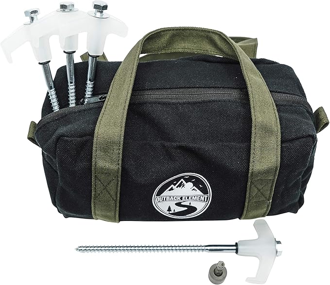Outback Element® - 15 Tent Stakes Heavy Duty with Glow in The Dark Heads + Bonus Canvas Carry Pouch and Hex Drill Bit