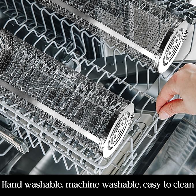 Rolling Grilling Baskets for Outdoor Grill Bbq Tube Net Must Have Large Round Cylinder Cage Mesh Barbecue Essentials Gadgets Cooking Accessories for Picnic Veggies Vegetable Fish Meat, Gift for Men