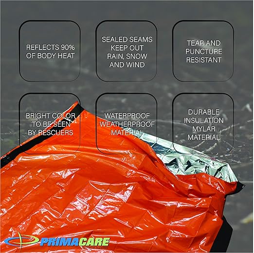 Primacare CB-3684 Emergency Sleeping Bag for Survival – Mylar Blanket/Tent Used for Emergencies, Camping, Hiking, Hunting, Marathons, Outdoors, and Perfect for Medical First Aid Supply Kits, Adult