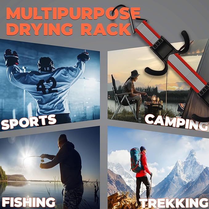 UTTY Hanging Multipurpose Portable Hockey Drying Rack - Durable Gear Keeper & Sports Equipment Organizer - 6 Durable Adjustable Hooks Support Light to Heavy Weight for Home, Travel & Outdoor Use