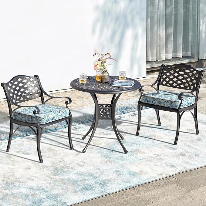 LVTXIII Patio Chair Cushions 22"x22"x3", Water-Repellent Outdoor Seat Cushions for Patio Furniture, Square Chair Pads with Ties for Home Garden Decoration, Set of 2, Delancey Lagoon